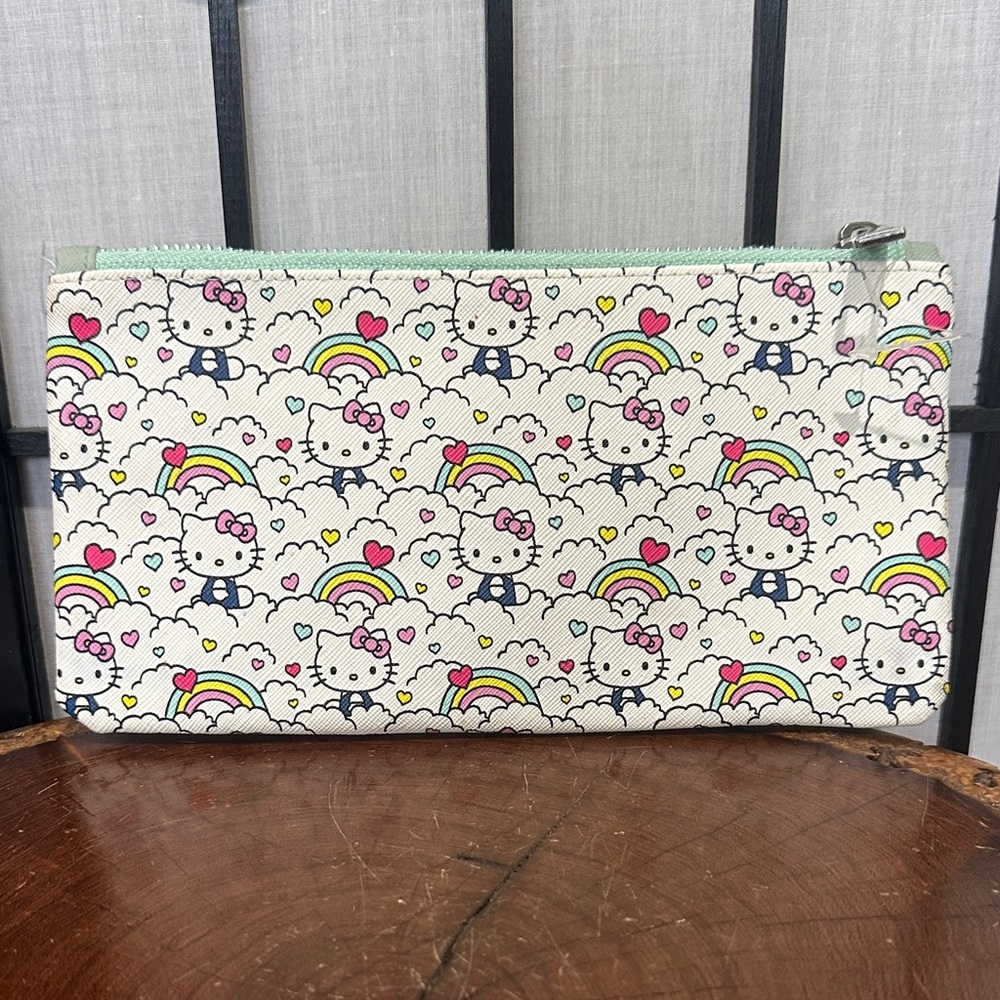 HELLO KITTY Sanrio Rainbow Pencil Pouch Black Lining 9” x 5”